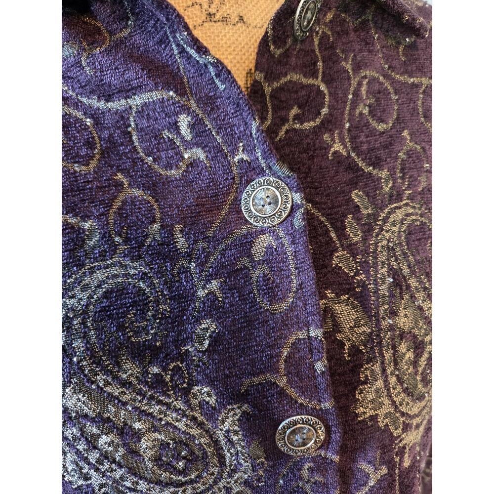 Vintage Tapestry Button Jacket Collared Purple Pa… - image 3